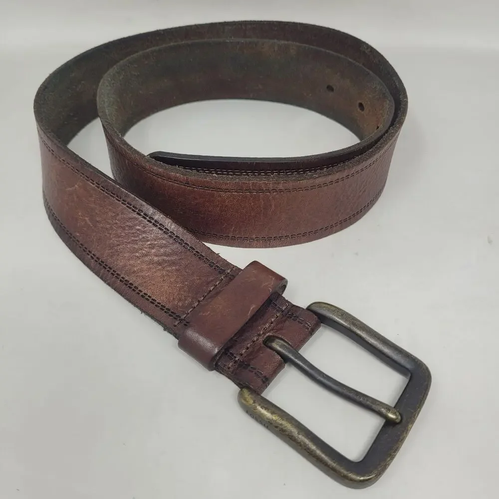 Fossil Belt 36‎ Brown Leather Distressed Work Casual Rugged Industrial Utility
